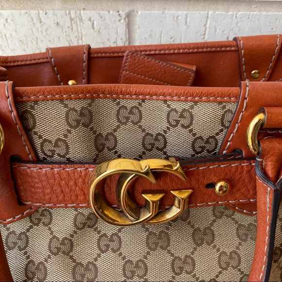 Gucci Orange GG Canvas Running Tote Bag Purse Med - Picture 2 of 16